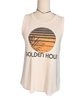 Chaser Golden Hour Graphic Tank Top Cream Sunset Beachy Flowy Medium